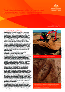 Quail Island Air Weapons Range Unexploded Ordnance (UXO) Hazard Reduction Project Newsletter No. 11 Wednesday 17 July 2013