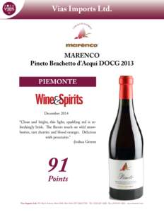 Vias Imports Ltd.  MARENCO Pineto Brachetto d’Acqui DOCG 2013 PIEMONTE