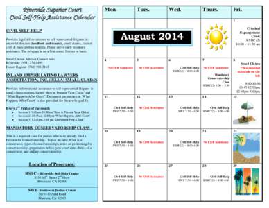 Riverside Superior Court Civil Self-Help Assistance Calendar Mon.  Wed.