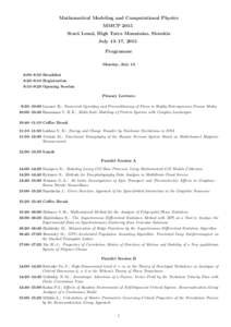 Mathematical Modeling and Computational Physics MMCP 2015 Star´ a Lesn´ a, High Tatra Mountains, Slovakia July 13–17, 2015