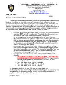 CHESTERFIELD TOWNSHIP POLICE DEPARTMENT 300 BORDENTOWN-CHESTERFIELD ROAD CHESTERFIELD, NEW JERSEY[removed][removed]8825 FAX [removed]