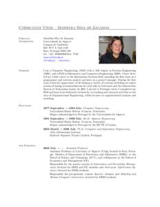 Curriculum Vitae – Marielba Silva de Zacarias Personal Information Marielba Silva de Zacarias Universidade do Algarve