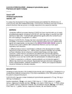 Cleocin HCl®clindamycin hydrochloridecapsules, USP  Page 1 of 14 CLEOCIN HYDROCHLORIDE - clindamycin hydrochloride capsule  Pharmacia and Upjohn Company