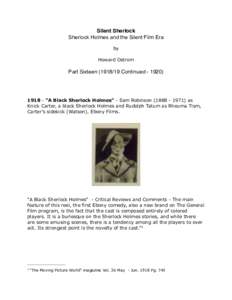 Silent Sherlock Sherlock Holmes and the Silent Film Era by Howard Ostrom  Part SixteenContinued)