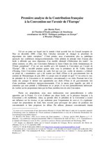 Première analyse de la Contribution française à la Convention sur l’avenir de l’Europe 1 par Martin Pietri, de l’Institut d’Etudes politiques de Strasbourg coordinateur du DESS “Politiques publiques en Europ