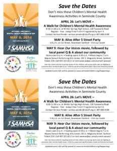 Save the Dates Don’t miss these Children’s Mental Health   Awareness Activities in Seminole County