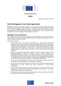 EUROPEAN COMMISSION  MEMO Brussels, 20 September[removed]The EU-Singapore Free Trade Agreement