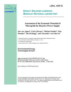 LBNL-4981E ERNEST ORLANDO LAWRENCE BERKELEY NATIONAL LABORATORY Assessment of the Economic Potential of Microgrids for Reactive Power Supply