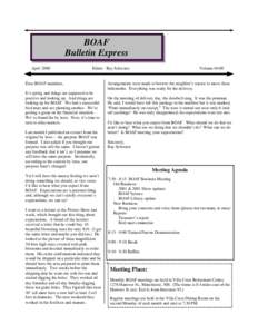 BOAF Bulletin Express April 2000 Editor: Ray Schwartz