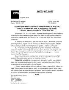 PRESS RELEASE Drug-Free Youth Embargoed for Release 1 p.m., Oct. 28, 1997  Contact: Doug Hall