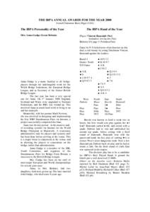 THE IBPA ANNUAL AWARDS FOR THE YEAR 2000 Award Chairman: Barry Rigal (USA) The IBPA Personality of the Year Mrs. Anna Gudge (Great Britain)