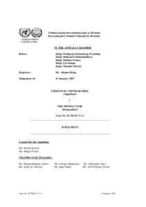 Tribunal pénal international pour le Rwanda International Criminal Tribunal for Rwanda UNITED NATIONS NATIONS UNIES  IN THE APPEALS CHAMBER