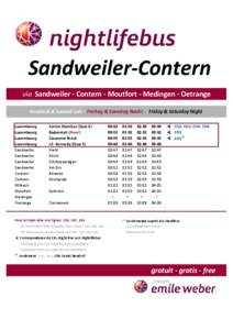 Sandweiler-Contern via Sandweiler - Contern - Moutfort - Medingen - Oetrange Vendredi & Samedi Soir - Freitag & Samstag Nacht - Friday & Saturday Night Luxembourg Luxembourg Luxembourg