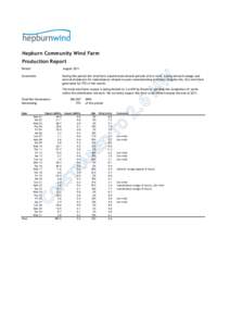 Hepburn Community Wind Farm Production Report Period: August 2011