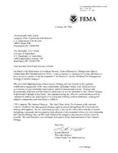 FEMA Fehruar 18,2014 The Honorable Salk Jewell Secretary of the Department of the Interior U.S. Department of the Interior