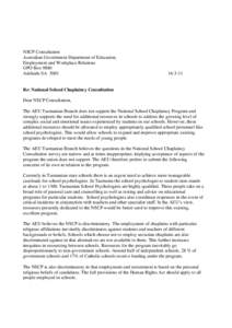 NSCP Consultation Australian Government Department of Education, Employment and Workplace Relations GPO Box 9880 Adelaide SA 5001