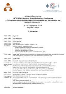 Advance Programme 19 EURAS Annual Standardisation Conference th – Cooperation among standardisation organisations and the scientific and academic community –