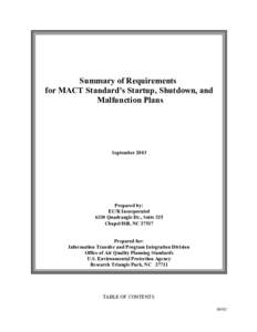 Summary of Requirements for MACT Standard’s Startup, Shutdown, and Malfunction Plans September 2003