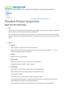 Created by the Industry for the Industry with thanks to  Flood Response Fact Sheet Series Flooded Pumps Inspection Engine Drive Bore Hole Pumps