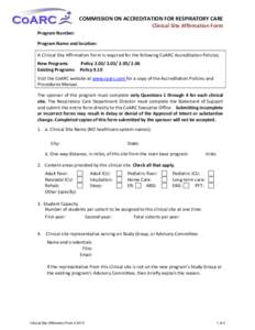 Outline for Requesting Approval of a New Clinical Site