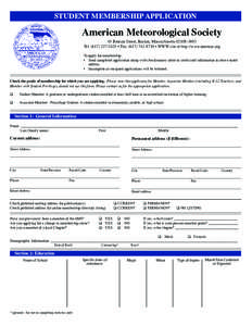 STUDENT MEMBERSHIP APPLICATION  American Meteorological Society 45 Beacon Street, Boston, Massachusetts[removed]Tel: ([removed] • Fax: ([removed] • WWW site at http://www.ametsoc.org