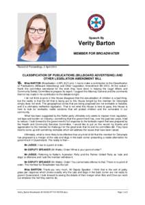 Speech By  Verity Barton MEMBER FOR BROADWATER  Record of Proceedings, 2 April 2014