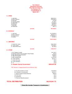 Tax Collector Distribution Summary After Half Cent Sales Tax For February, 2011 For Distribution in March, 2011