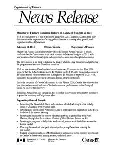 Finance News Release / Communiqué Finances (Ver[removed])
