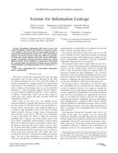 2016 IEEE 29th Computer Security Foundations Symposium  Axioms for Information Leakage M´ario S. Alvim∗ Carroll Morgan§ ∗