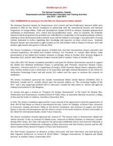 REVISED April 23, 2014 The Simons Foundation, Canada Disarmament and Non-Proliferation Education and Training Activities July 2012 – June 2014 FULL SUBMISSION for posting on the UN Office for Disarmament Affairs websit