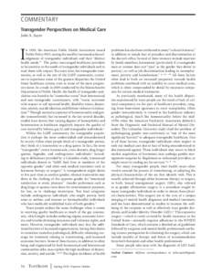 Commentary Transgender Perspectives on Medical Care Julie A. Sayre I