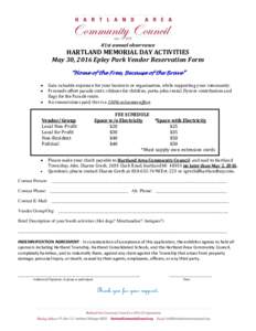 81st annual observance  HARTLAND MEMORIAL DAY ACTIVITIES May 30, 2016 Epley Park Vendor Reservation Form “Home of the Free, Because of the Brave” 
