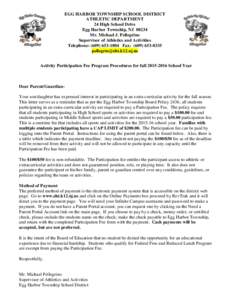 EGG HARBOR TOWNSHIP SCHOOL DISTRICT ATHLETIC DEPARTMENT 24 High School Drive Egg Harbor Township, NJMr. Michael J. Pellegrino Supervisor of Athletics and Activities