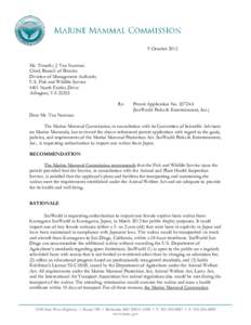 9 October 2012 Mr. Timothy J. Van Norman Chief, Branch of Permits Division of Management Authority U.S. Fish and Wildlife Service 4401 North Fairfax Drive