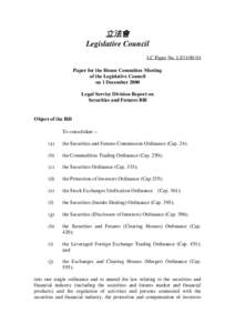 立法會 Legislative Council LC Paper No. LS31[removed]Paper for the House Committee Meeting of the Legislative Council on 1 December 2000