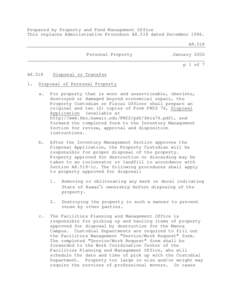 Prepared by Property and Fund Management Office This replaces Administrative Procedure A8.518 dated DecemberA8.518 Personal Property January 2002 __________________________________________________________________