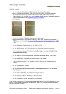 The Koenigs Collection >ORIGINAL DUTCH VERSION Archival sources • in the archives of the Museum Boijmans Van Beuningen Foundation Board of Trustees Minute Booksand: manuscript originals.