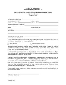 Application for Purple Heart Recipient License Plate