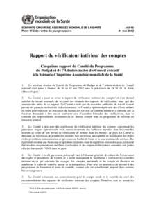 SOIXANTE-CINQUIÈME ASSEMBLÉE MONDIALE DE LA SANTÉ Point 17.2 de l’ordre du jour provisoire A65[removed]mai 2012