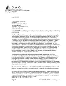 GAO-12-662R; DOD Financial Management: Improvements Needed in Prompt Payment Monitoring and Reporting