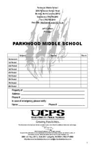 Parkwood Middle School 3219 Parkwood School Road Monroe, North Carolina[removed]Telephone: ([removed]Fax: ([removed]Web Site: http://pwms.ucps.k12.nc.us