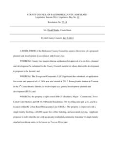 COUNTY COUNCIL OF BALTIMORE COUNTY, MARYLAND Legislative Session 2014, Legislative Day No. 12 Resolution No[removed]Mr. David Marks, Councilman