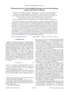 PHYSICAL REVIEW B 89, [removed]Wiedemann-Franz law and nonvanishing temperature scale across the field-tuned quantum critical point of YbRh2 Si2 J.-Ph. Reid,1,* M. A. Tanatar,1,2 R. Daou,1,† Rongwei Hu,3,‡ C. P