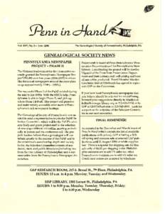 in Vol. XXV, No. 2- June 2004 cHancLÿÿg The Genealogical Society of Pennsylvania, Philadelphia, PA