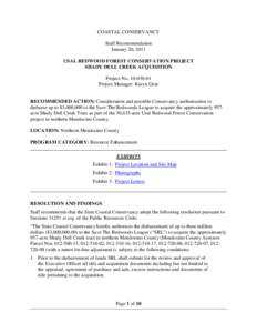 COASTAL CONSERVANCY Staff Recommendation January 20, 2011 USAL REDWOOD FOREST CONSERVATION PROJECT SHADY DELL CREEK ACQUISITION Project No[removed]