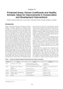Chapter 16  Protected Areas, Human Livelihoods and Healthy Animals: Ideas for Improvements in Conservation and Development Interventions1 Gladys Kalema-Zikusoka, Conservation Through Public Health, Kampala, Uganda
