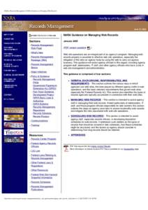 NARA | Records Management | NARA Guidance on Managing Web Records  June 27, 2005 NARA Guidance on Managing Web Records Sections