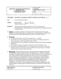 CLASSIFICATION EMPLOYMENT AND TRAINING ADMINISTRATION ADVISORY SYSTEM Complaints CORRESPONDENCE SYMBOL