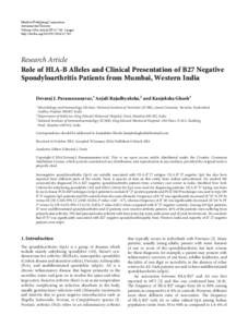 Role of HLA-B Alleles and Clinical Presentation of B27 Negative Spondyloarthritis Patients from Mumbai, Western India