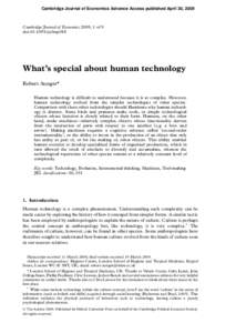 Cambridge Journal of Economics Advance Access published April 30, 2009  Cambridge Journal of Economics 2009, 1 of 9 doi:cje/bep018  What’s special about human technology